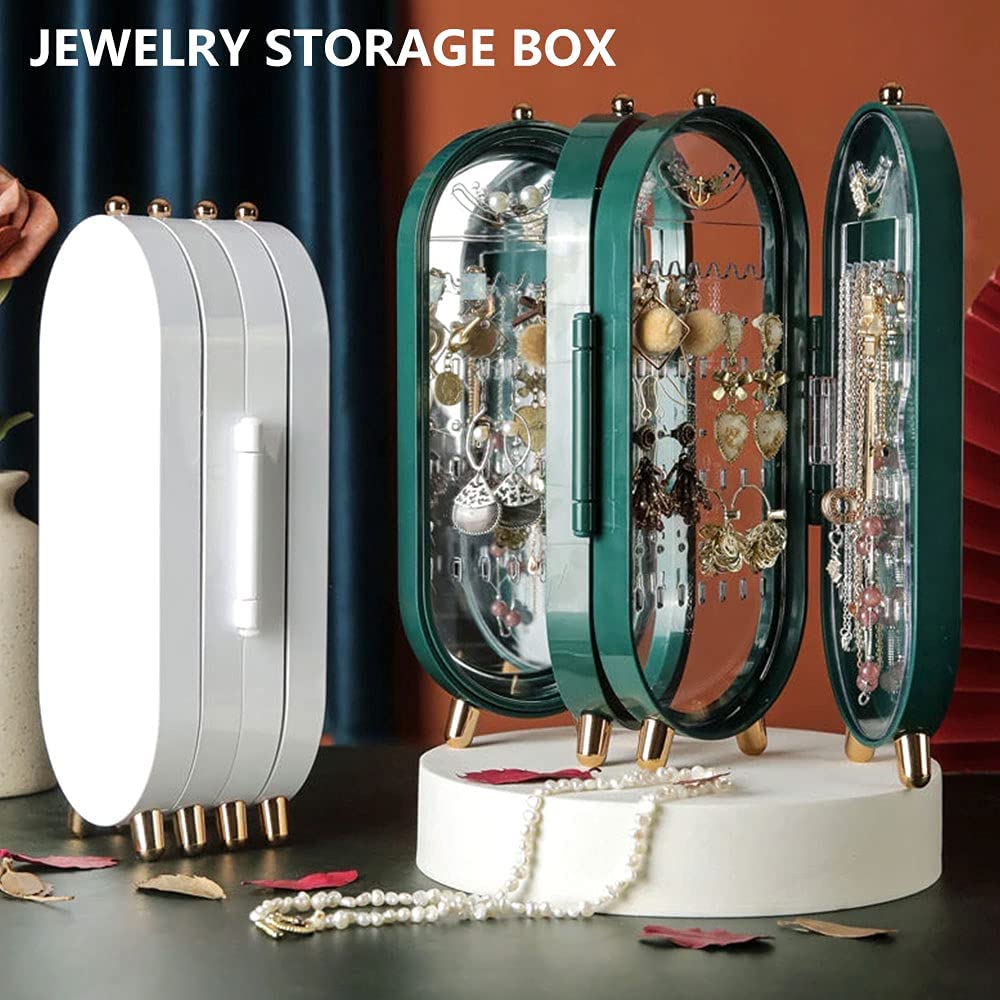 Jewellery Box Organiser With Mirror – Foldable Exquisite Dust proof Jewelry Storage Case Multi-function Screen Shaped Metal Display Jewelry Stand For Earring – Necklace & Bracelet (random