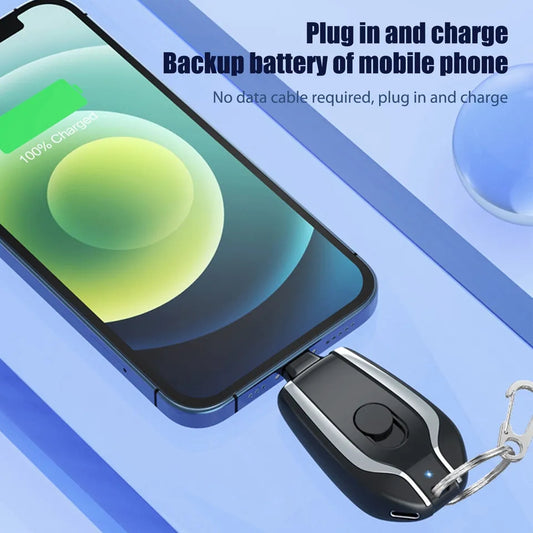 Portable Keychain Charger | 1500mAh Ultra-Compact Mini Battery Pack | Fast Charging Backup Power Bank For Iphone & Type c Devices - H&A Accessorize