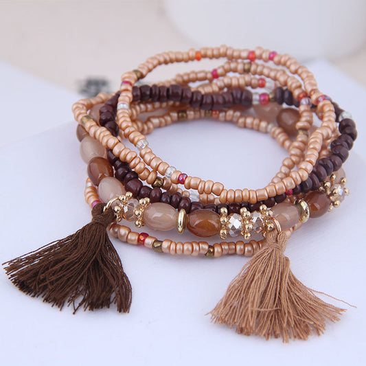 Bohemian Clan Style Mix And Match Rice Beads Accessories Tassel Temperament Multi-layer Bracelet - H&A Accessorize