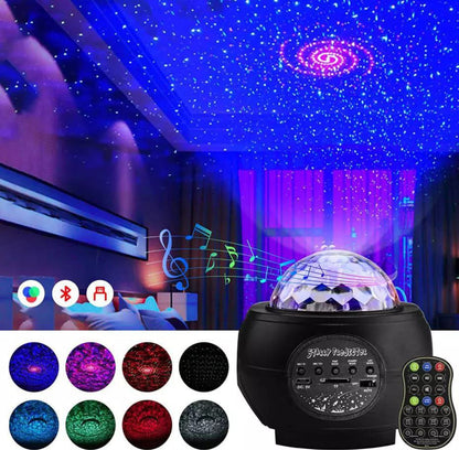 Led Star Ocean Wave Projector Night Light Galaxy Starry Sky Night Projector Night Lamp With Music Bluetooth Speaker - H&A Accessorize