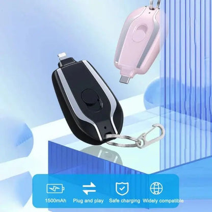 Portable Keychain Charger | 1500mAh Ultra-Compact Mini Battery Pack | Fast Charging Backup Power Bank For Iphone & Type c Devices - H&A Accessorize