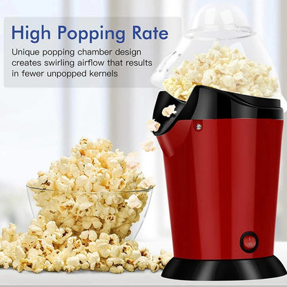 Popcorn Maker Hot Air Popcorn Popper 1200W With Measuring Cup Oil Free Home Party Corn Machine - H&A Accessorize